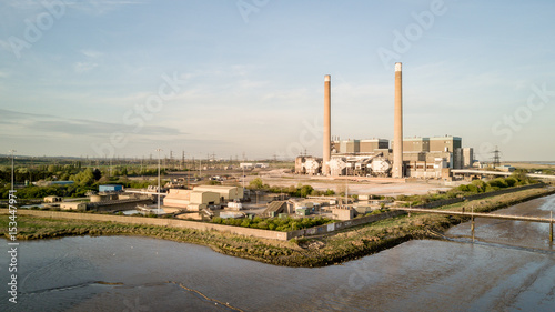 Tilbury Power Station, Essex, UK. Aerial drone photo of the decommissioned coal powered power station.