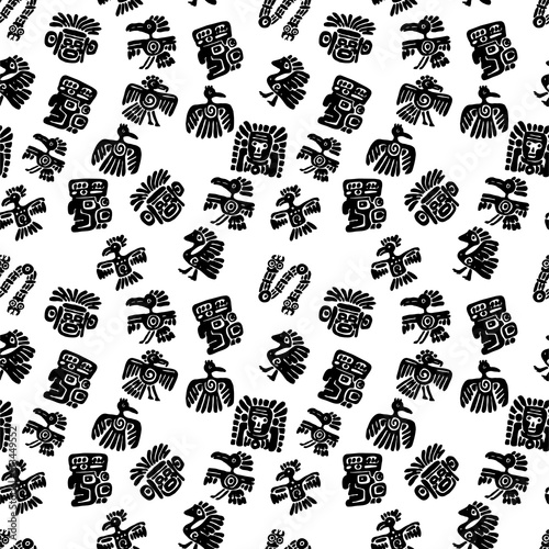 Seamless maya pattern. Black and white ethnic elements.