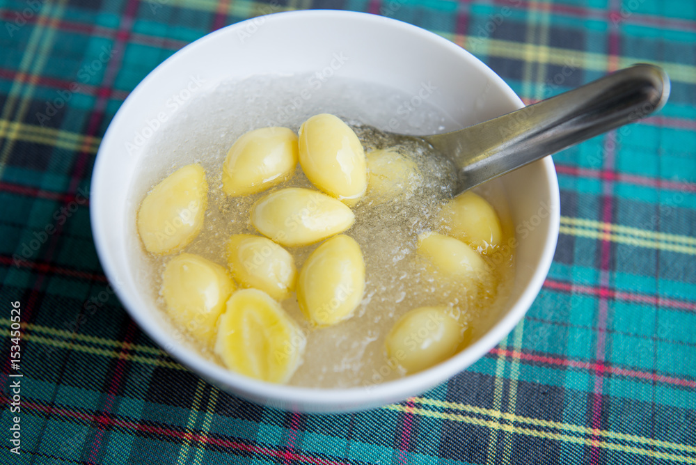 Luxury dessert - bowl of bird nest with ginkgo Luxury dessert - bowl of bird nest with ginkgo