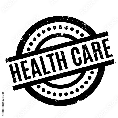 Health Care rubber stamp. Grunge design with dust scratches. Effects can be easily removed for a clean, crisp look. Color is easily changed.
