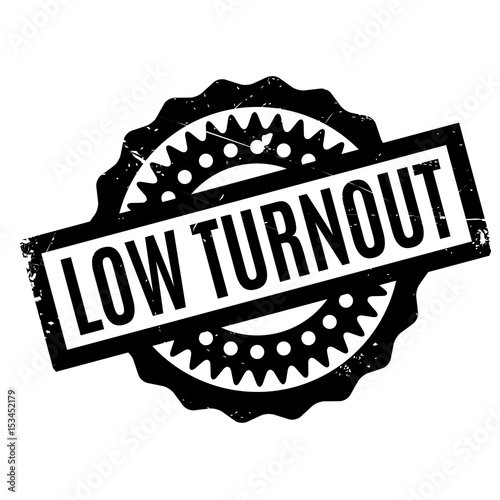 Low Turnout rubber stamp. Grunge design with dust scratches. Effects can be easily removed for a clean, crisp look. Color is easily changed.