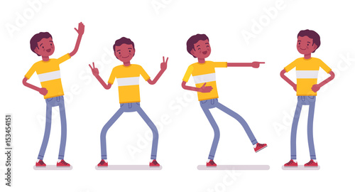 Set of black or african american young man, positive emotions
