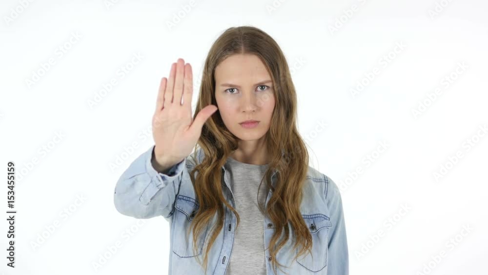 Stop Sign with Hand by Woman, Disallowing