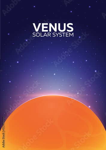 Poster Planet Venus and Solar System. Space background.
