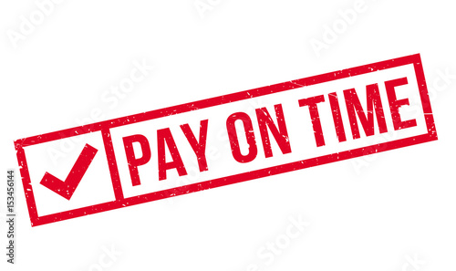 Pay On Time rubber stamp. Grunge design with dust scratches. Effects can be easily removed for a clean, crisp look. Color is easily changed.