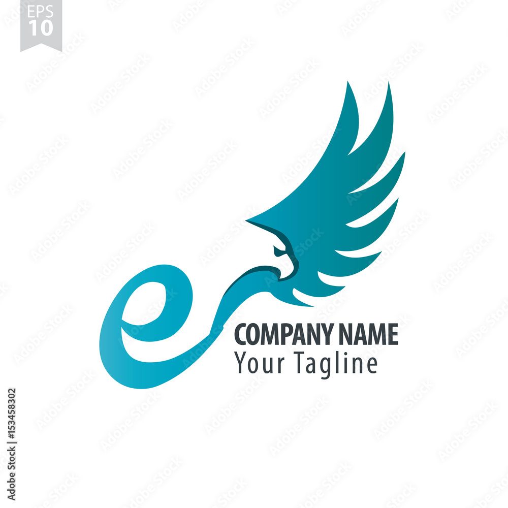 Initial Letter E Logo With Eagle or Hawk Icon Design Template