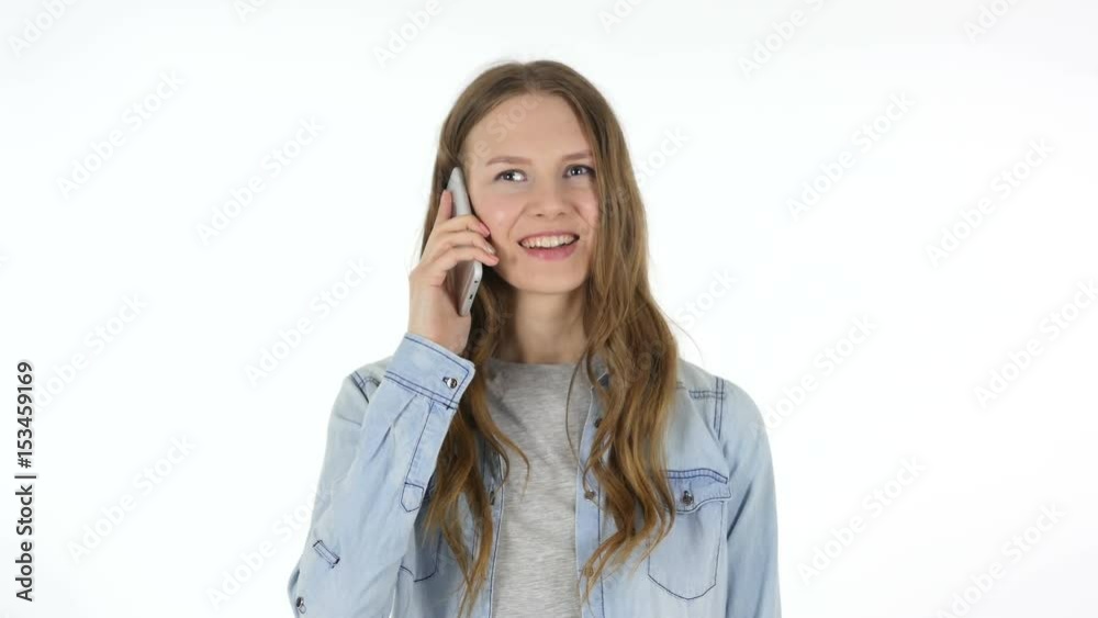 Talking on Phone, Woman on White Background Talking on Phone, Woman on White Background