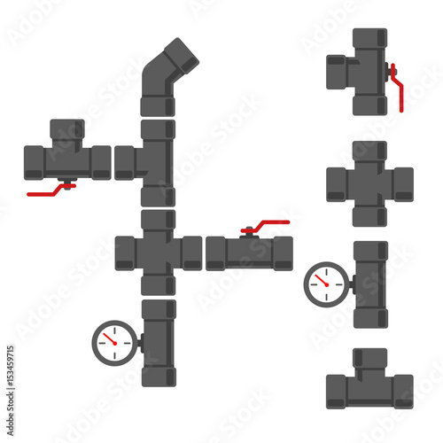 Water supply system with pipe connectors set. 