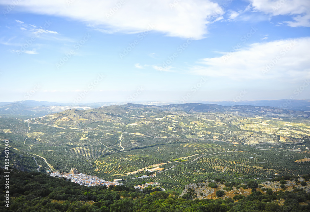 The village of Zuheros surrounded by olive groves, province of Cordoba, Andalusia, Spain