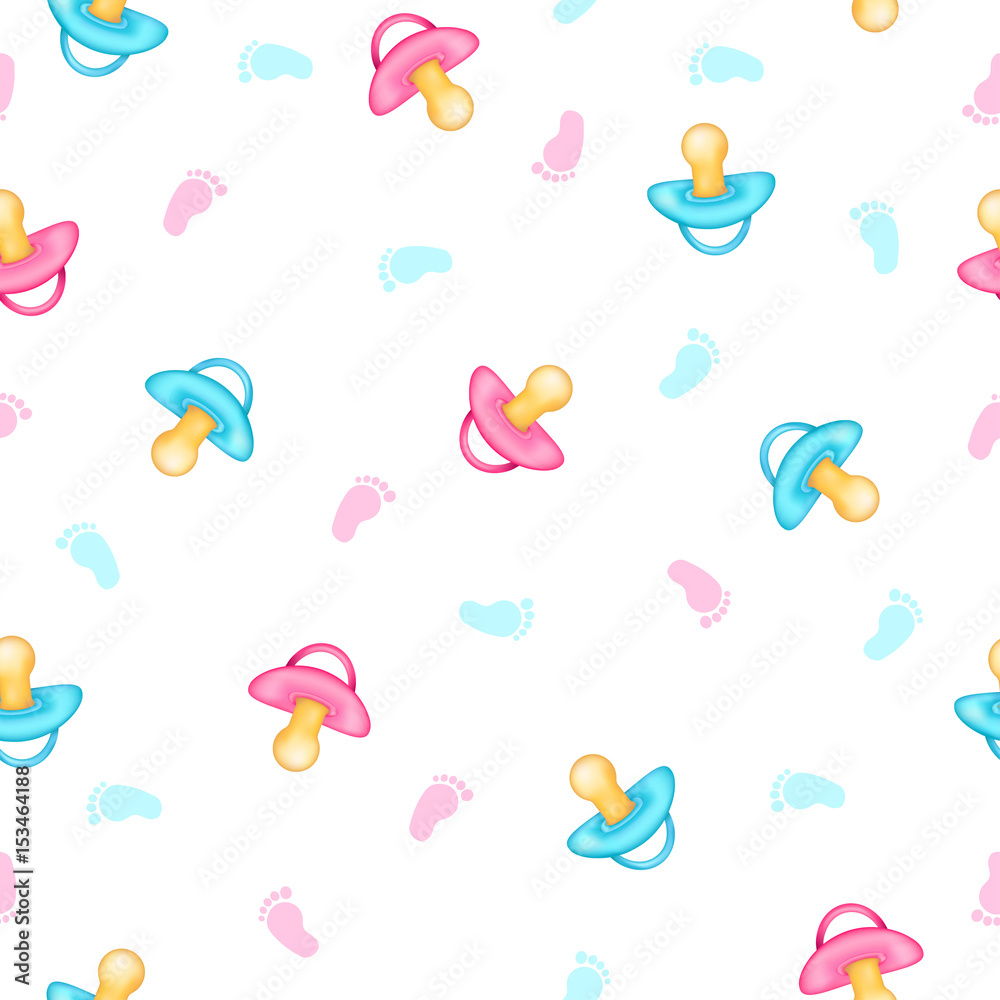 Seamless pattern from realistic pink and blue pacifiers Seamless pattern from realistic pink and blue pacifiers
