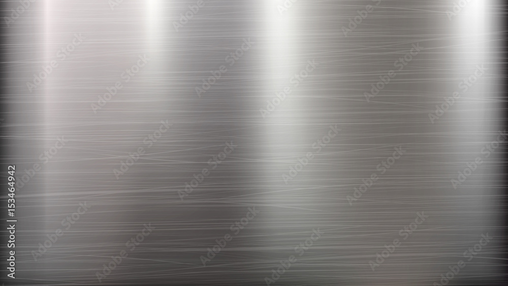 Metal Abstract Technology Background. Polished, Brushed Texture. Chrome, Silver, Steel, Aluminum. Vector illustration. - obrazy, fototapety, plakaty 