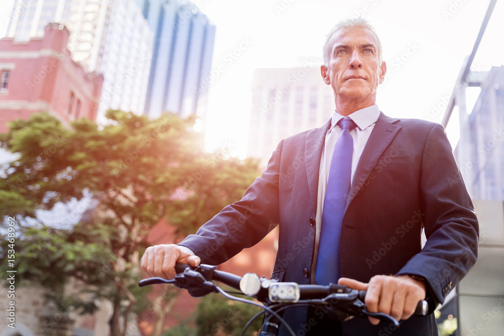 Fototapeta premium Successful businessman riding bicycle