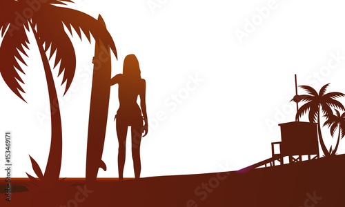 Surferin mit Surfbrett - Silhouette in Braun