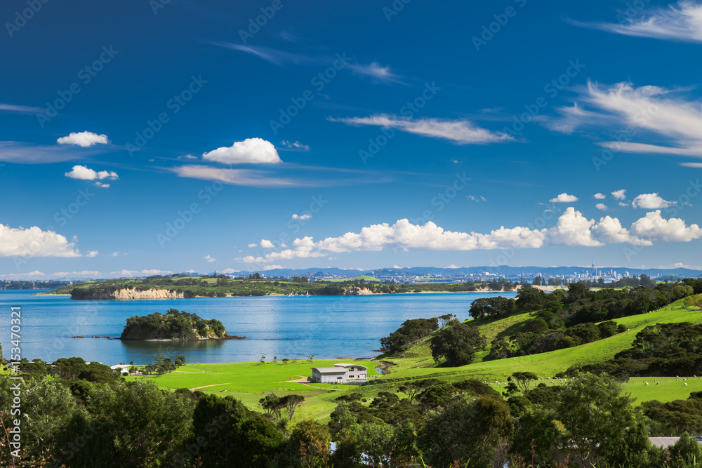 Church Bay, Hauraki Gulf, Waiheke Island, New Zealand, view from Cable Bay  vineyards Stock Photo | Adobe Stock