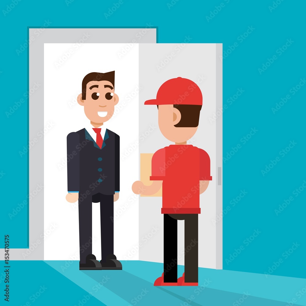 Delivery to the door. Delivery man character. Vectror illustration. Delivery to the door. Delivery man character. Vectror illustration.