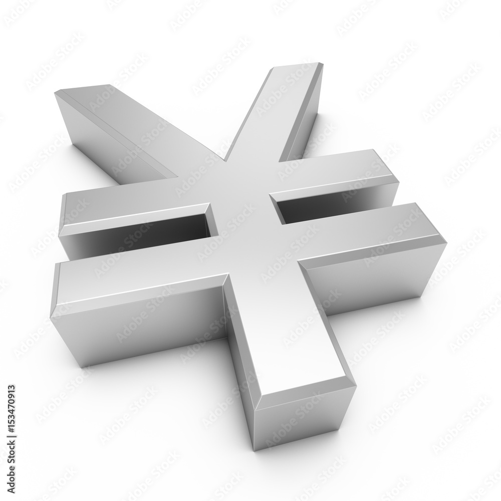 Fototapeta premium 3D Rendering silver Japanese yen Sign isolated on white background