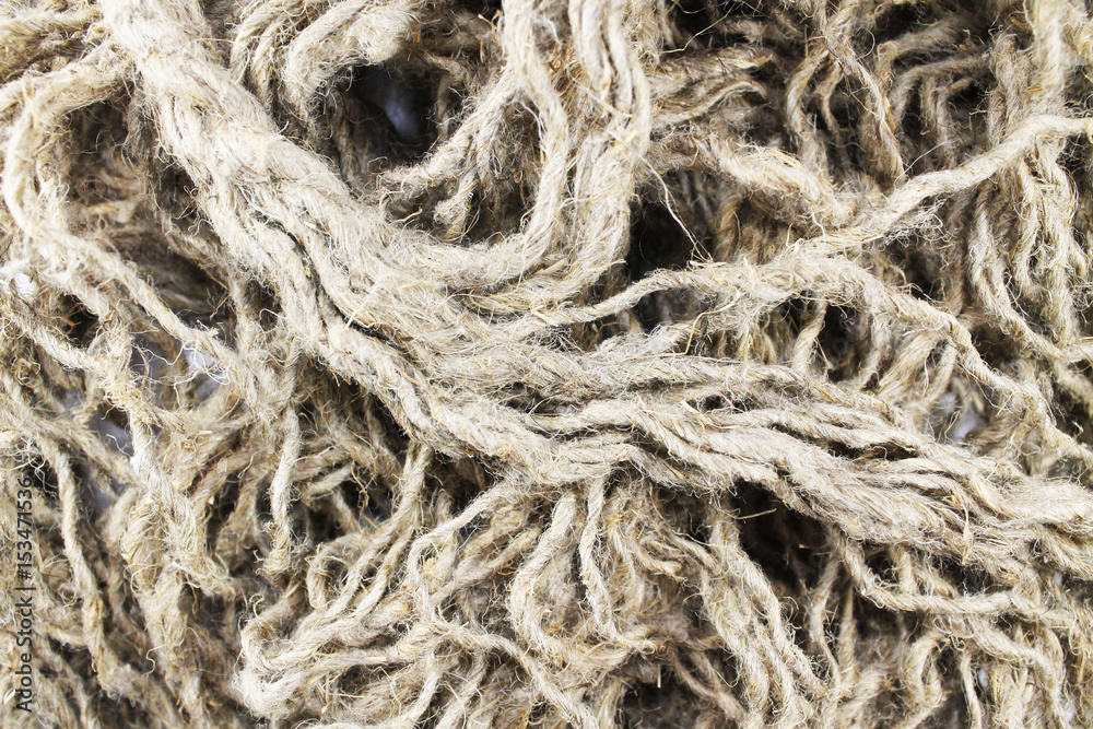 Collection of different ropes mixed with each other on a white background. Can be seen separately. The texture of the rope in the form of a background for sailors, stoics, fishermen