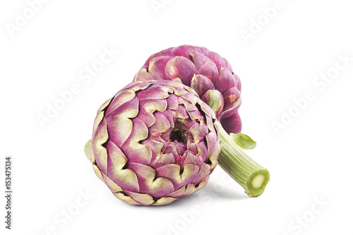 Close-up of artichokes studio isolated on white background