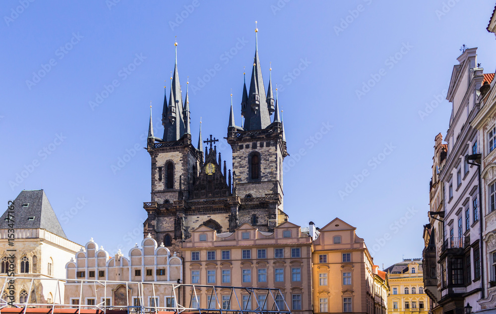 Fototapeta premium The square of the Old Town and the Gothic towers of the Church of Our Lady before Týn. Area of the Old Town Prague ,Czech Republic.