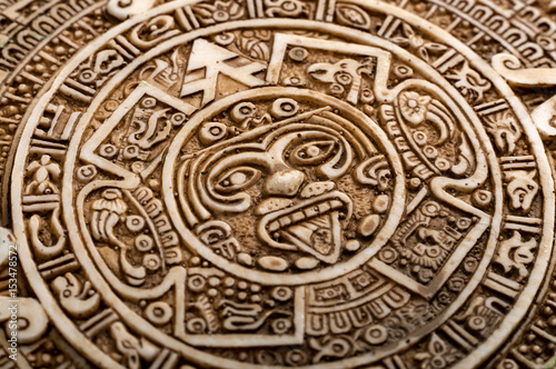Archeological Aztec Sun Calendar. The Aztec calendar stone was made by inhabitants of modern day Mexico