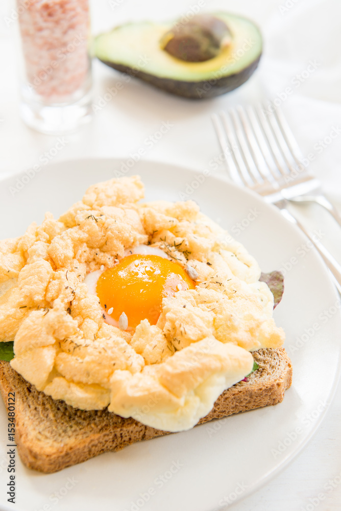 Breakfast with Wholemeal Bread Toast and Cloud Egg Breakfast with Wholemeal Bread Toast and Cloud Egg