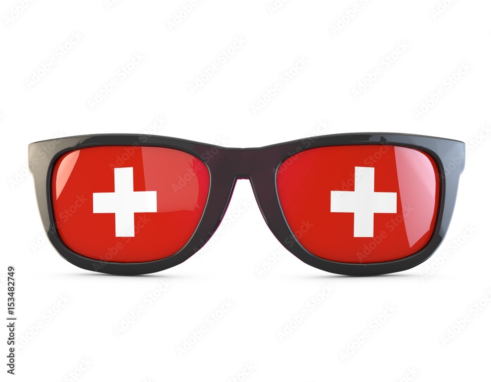 Fototapeta premium Switzerland flag sunglasses. 3D Rendering