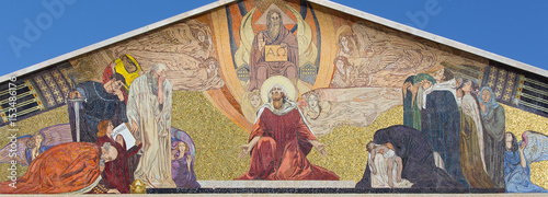 JERUSALEM, ISRAEL - MARCH 3, 2015: The mosaic on the portal of The Church of All Nations (Basilica of the Agony) by Professor Giulio Bargellini (1922 - 1924).