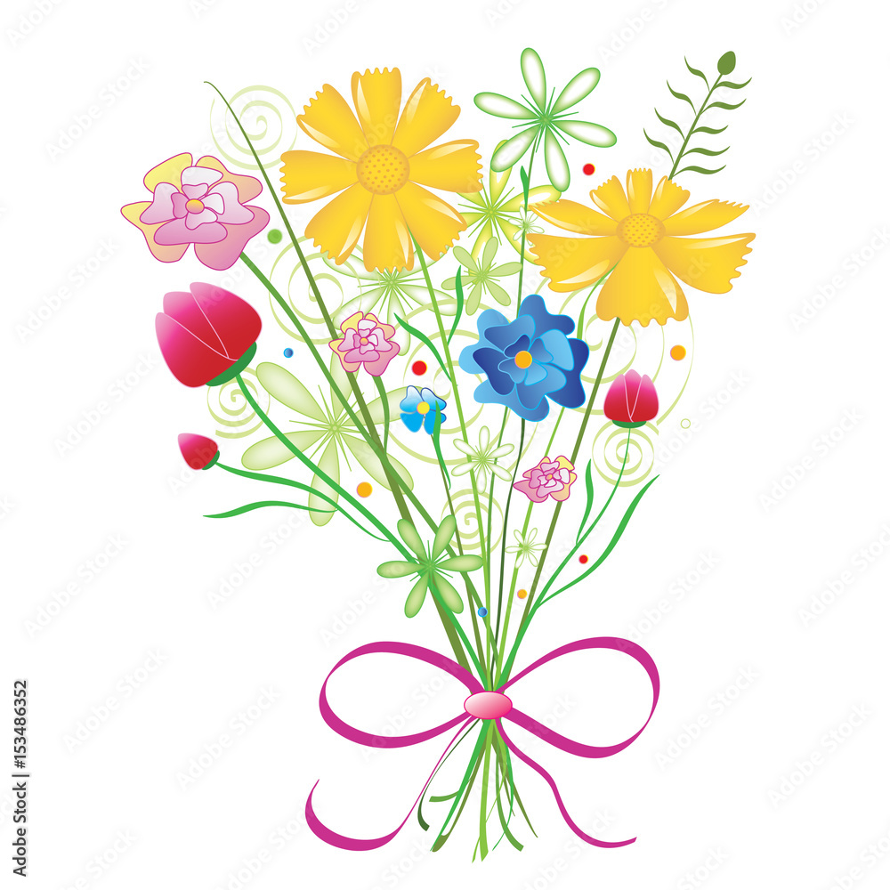 Bouquet of colorful flowers in vector format.