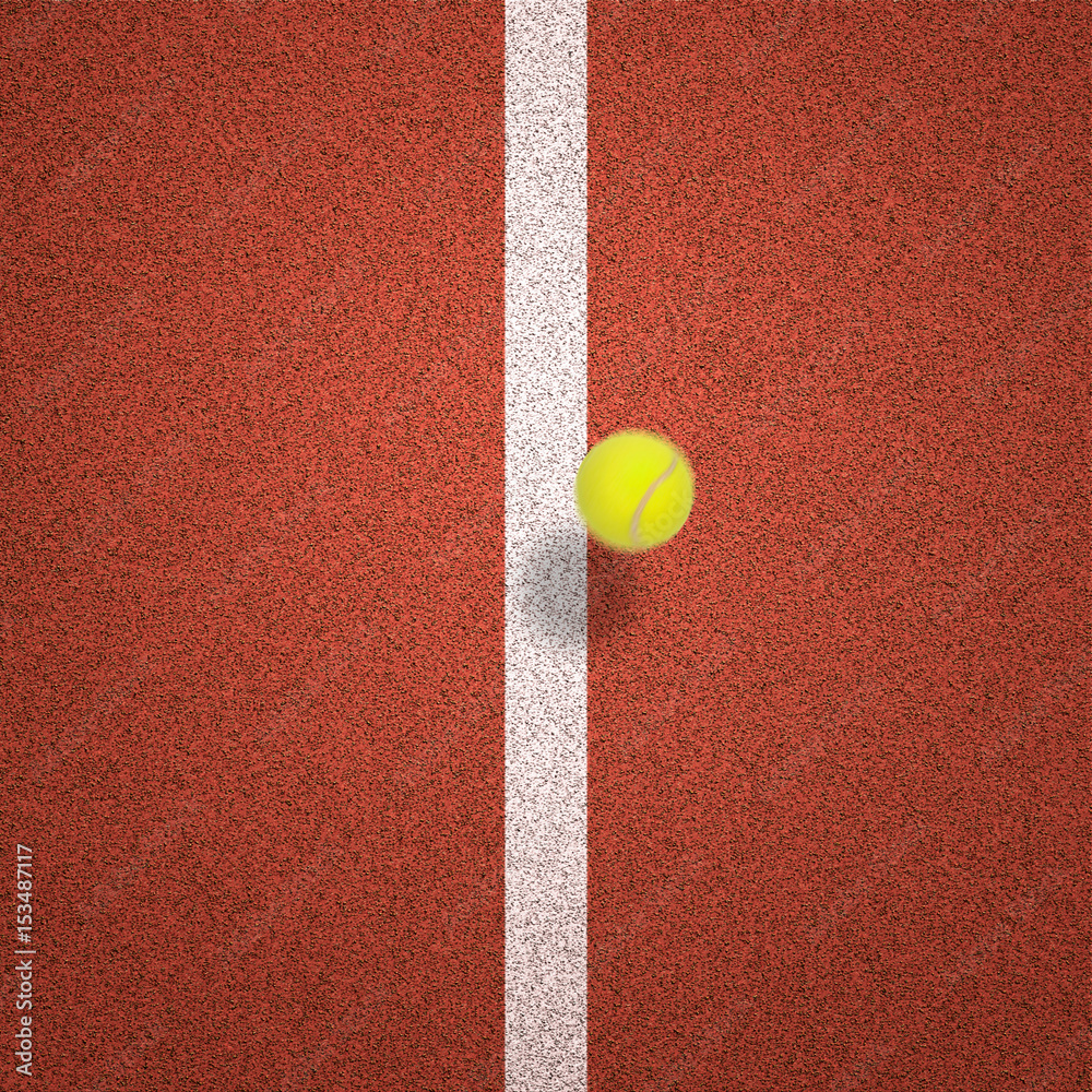 Tennis ball about to drop on line, overhead view