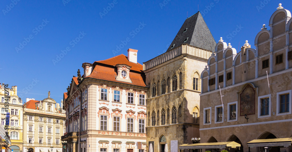 The square of the Old Town and the residential and public houses in the Gothic style . Area of the Old Town Prague ,Czech Republic.