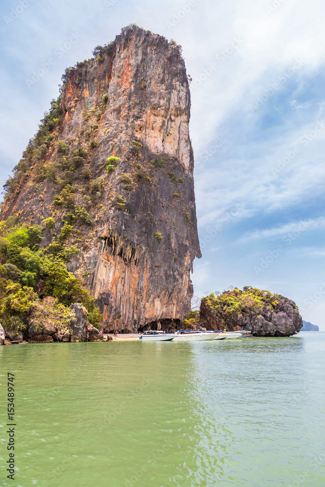      view of tropical beach in andaman sea at phang nga bay Thailand