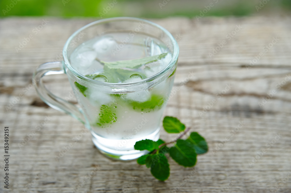 Cold drink with mint in a glass Cold drink with mint in a glass