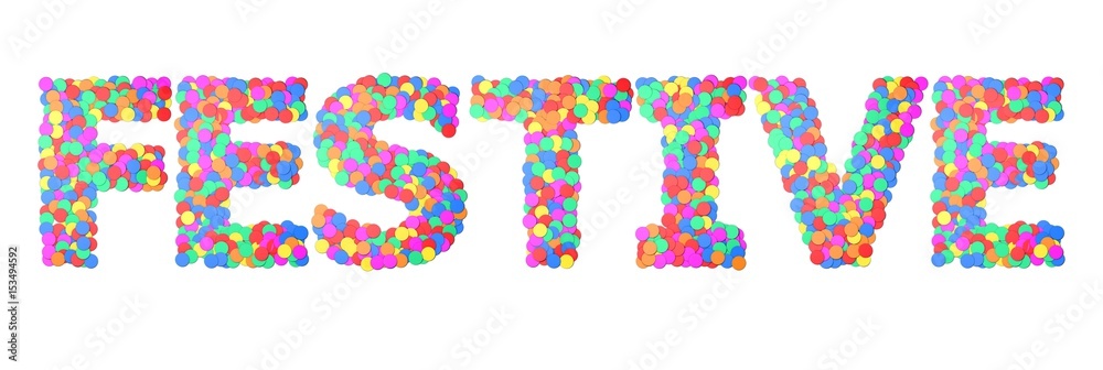 Festive Confetti type word. 3D rendering