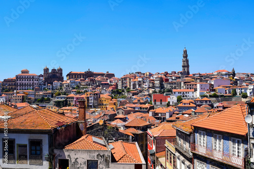 Towers and churches over the orange rooftops of Porto, Portugal