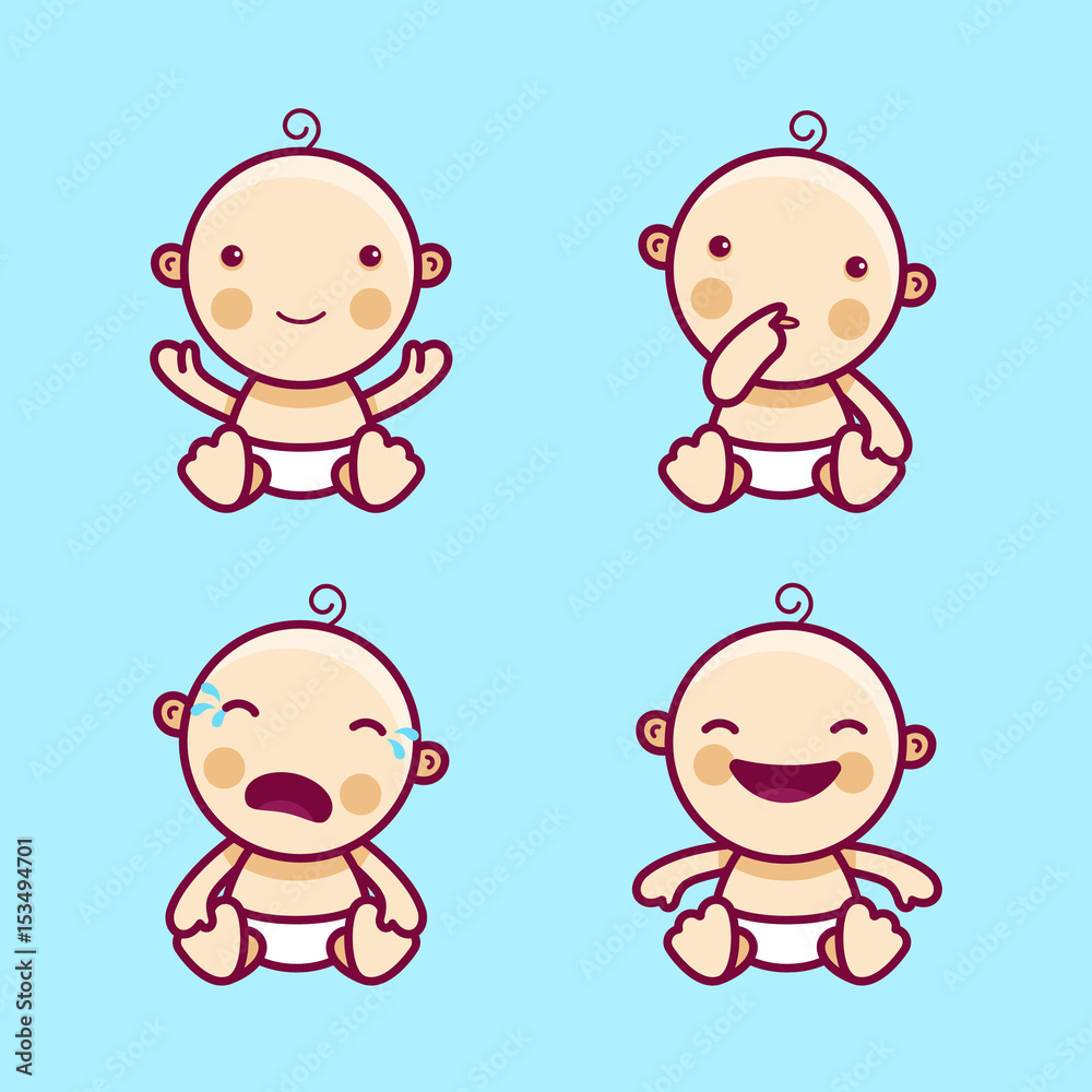 Vector flat linear illustration - newborn baby with different facial expressions Vector flat linear illustration - newborn baby with different facial expressions
