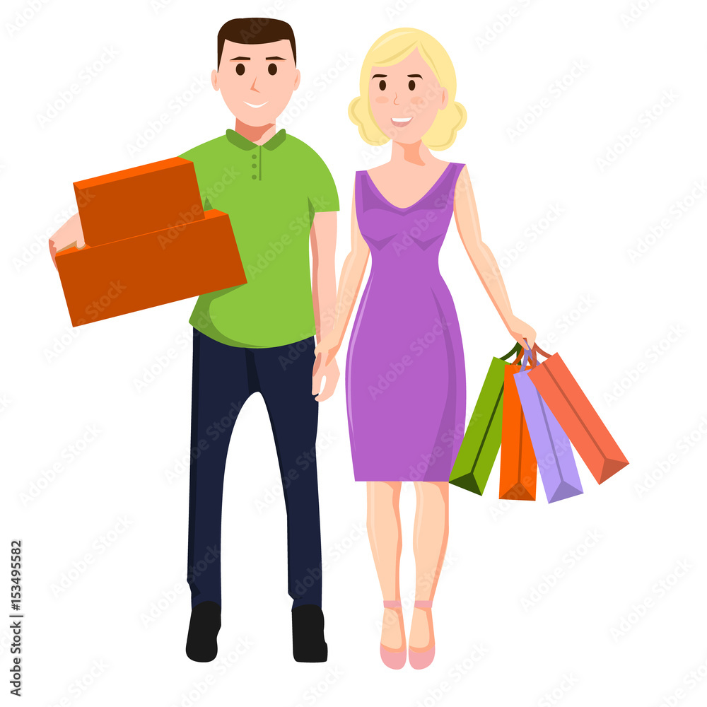 Man and woman with purchases. Family shopping