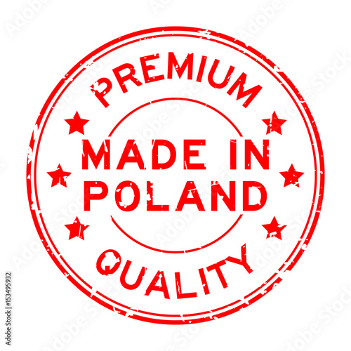 Grunge red premium quality made in Poland round rubber seal stamp on white background