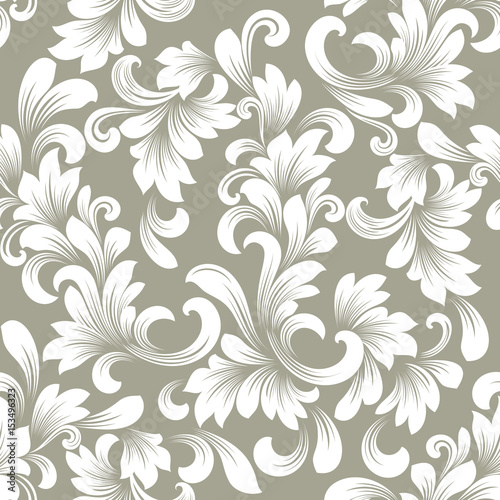 Seamless beige and white floral wallpaper