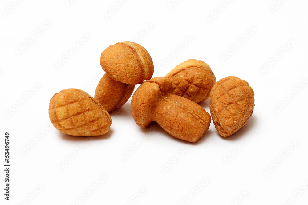 homemade cookies, nuts with condensed milk on white background homemade cookies, nuts with condensed milk on white background