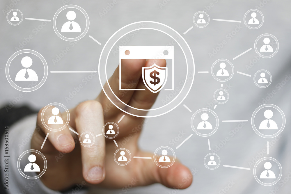 Businessman pushing button file shield security virus network Businessman pushing button file shield security virus network