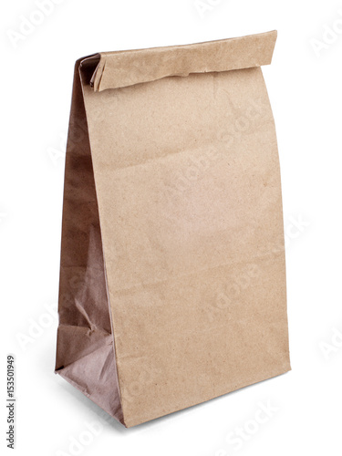 Brown paper bag isolated on white background with clipping path.