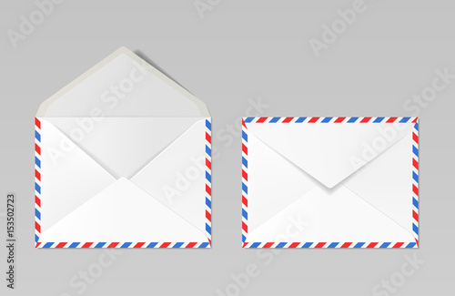 Set of envelopes open and closed view, realistic mockup