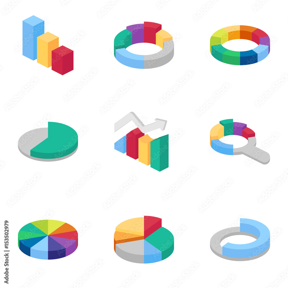 Charts and graphs isometric icons set