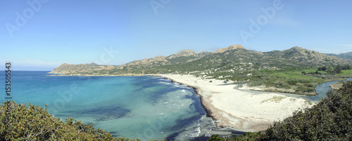 Panoramic view of Ostriconi beach and Desert des Agriates in Corsica