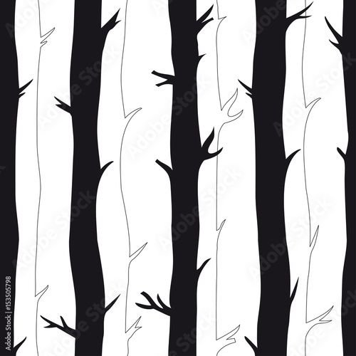 Seamless pattern with trees for print on paper, invintations, cards. Background with black and white trees. Forest imitation pattern photo