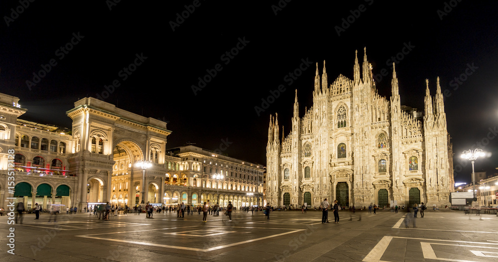 Milan Cathedral (Duomo di Milano) and Galleria Vittorio Emanuele II, Italy. Night view.
