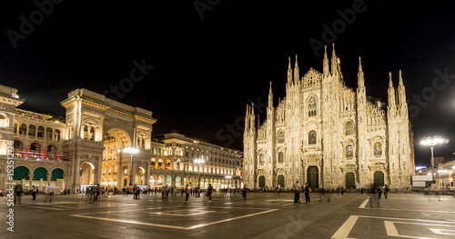 Milan Cathedral (Duomo di Milano) and Galleria Vittorio Emanuele II, Italy. Night view.