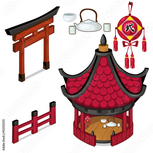 Oriental architecture elements outdoors. Vector