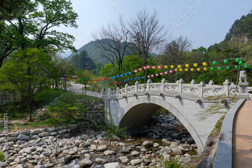 Stone bridge over the empty river in Korean national park © Maxim