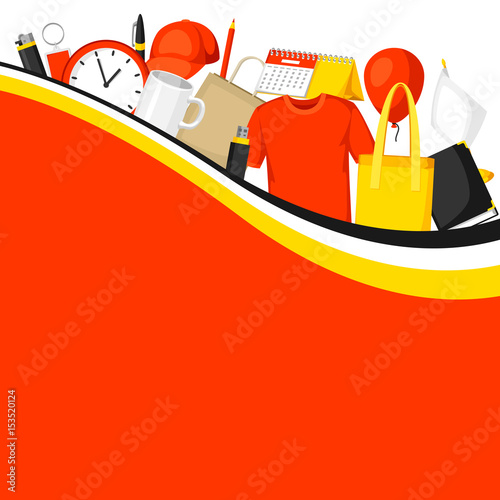 Advertising background with promotional gifts and souvenirs